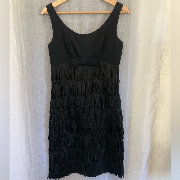 Dresses & Skirts - Vintage Black Fringe Cocktail Dress with Bow XS/S
